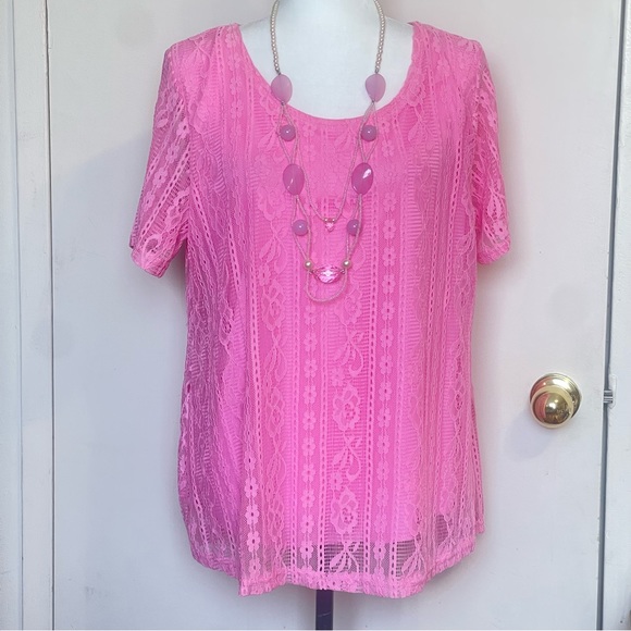 Summer Fashion Womens Shirts Floral Crew Neck Lace Tops - Picture 6 of 12